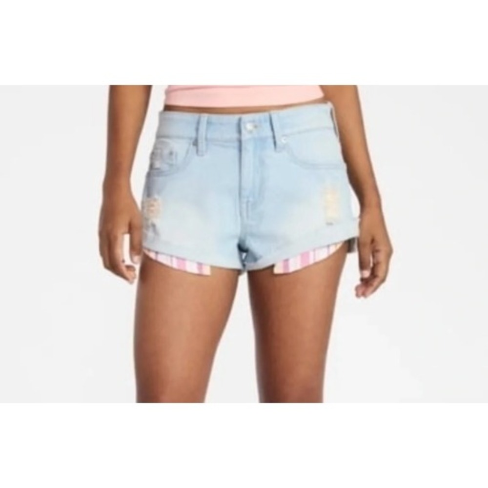 No Boundaries Womens Light Wash Distressed Denim Shorts Striped Pocket Size 00 - Picture 1 of 5